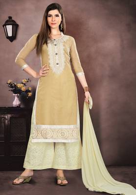 Beige embroidered cotton salwar 1