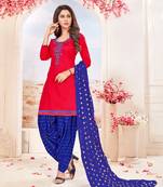 Red embroidered cotton salwar