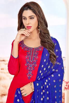 Red embroidered cotton salwar 2