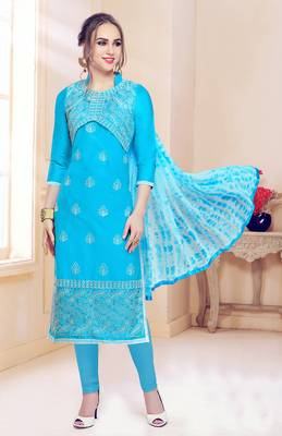 Sky-blue embroidered cotton salwar 2