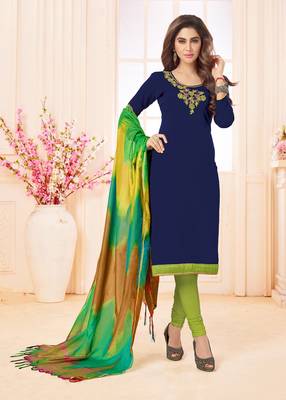 Royal-blue embroidered cotton salwar 1