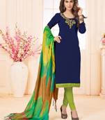 Royal-blue embroidered cotton salwar