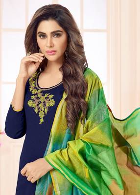 Royal-blue embroidered cotton salwar 2