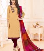Beige embroidered cotton salwar