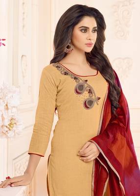 Beige embroidered cotton salwar 2