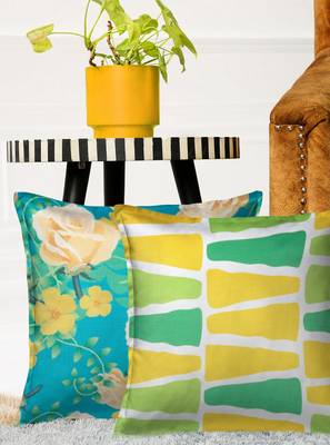 HOUZZCODE Green Set of 2 Floral Square Cushion Covers 1