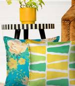 HOUZZCODE Green Set of 2 Floral Square Cushion Covers