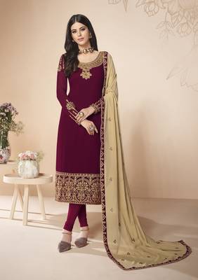 Wine embroidered faux georgette salwar 1