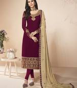 Wine embroidered faux georgette salwar