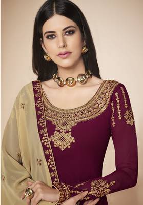 Wine embroidered faux georgette salwar 2