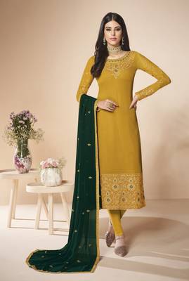 Yellow embroidered faux georgette salwar 1