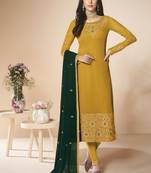 Yellow embroidered faux georgette salwar