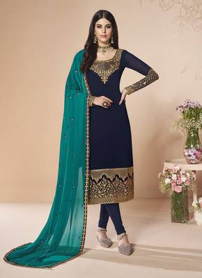 Blue embroidered faux georgette salwar 1
