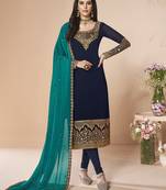 Blue embroidered faux georgette salwar