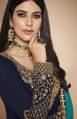 Blue embroidered faux georgette salwar 2
