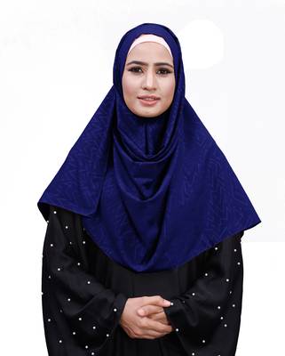 Dark Blue Color Chiffon Embossed Square Scarf Hijab 1