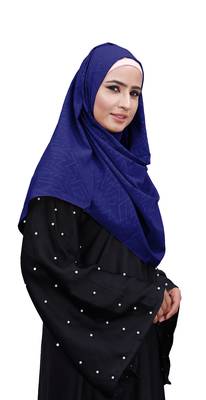 Dark Blue Color Chiffon Embossed Square Scarf Hijab 3