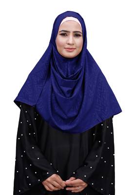 Dark Blue Color Chiffon Embossed Square Scarf Hijab 4