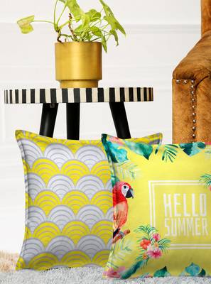 HOUZZCODE Yellow Set of 2 Floral Square Cushion Covers 1