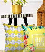 HOUZZCODE Yellow Set of 2 Floral Square Cushion Covers