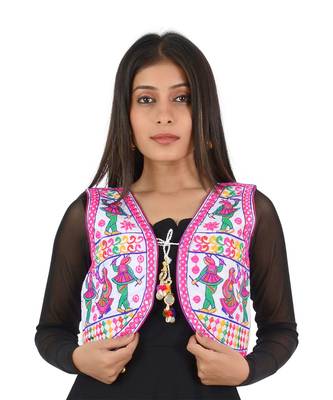 Women's Cotton Blend Kutchi Embroidered Sleeveless Short Ethnic Jacket/Koti 1