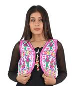Women's Cotton Blend Kutchi Embroidered Sleeveless Short Ethnic Jacket/Koti
