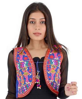 Women's Cotton Blend Kutchi Embroidered Sleeveless Short Ethnic Jacket/Koti 1