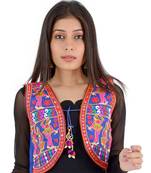 Women's Cotton Blend Kutchi Embroidered Sleeveless Short Ethnic Jacket/Koti
