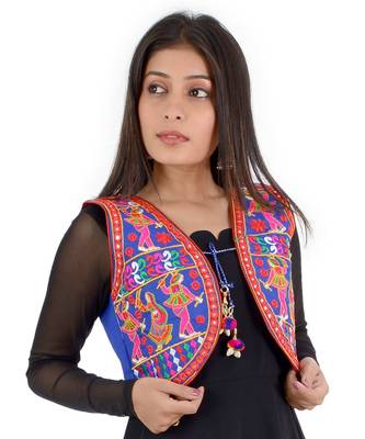 Women's Cotton Blend Kutchi Embroidered Sleeveless Short Ethnic Jacket/Koti 3