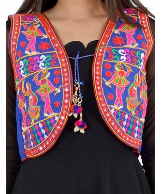 Women's Cotton Blend Kutchi Embroidered Sleeveless Short Ethnic Jacket/Koti 4