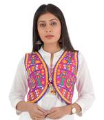 Women's Cotton Blend Kutchi Embroidered Sleeveless Short Ethnic Jacket/Koti