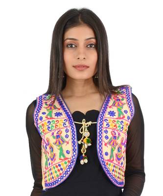 Women's Cotton Blend Kutchi Embroidered Sleeveless Short Ethnic Jacket/Koti 1