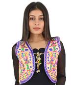 Women's Cotton Blend Kutchi Embroidered Sleeveless Short Ethnic Jacket/Koti
