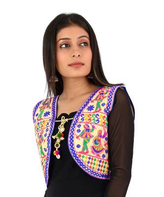 Women's Cotton Blend Kutchi Embroidered Sleeveless Short Ethnic Jacket/Koti 3