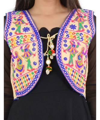 Women's Cotton Blend Kutchi Embroidered Sleeveless Short Ethnic Jacket/Koti 4