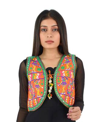 Women's Cotton Blend Kutchi Embroidered Sleeveless Short Ethnic Jacket/Koti 1