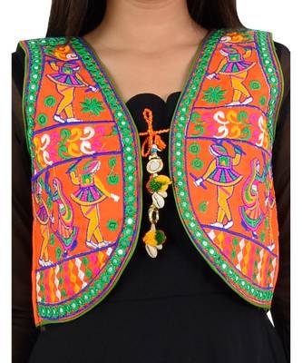 Women's Cotton Blend Kutchi Embroidered Sleeveless Short Ethnic Jacket/Koti 4
