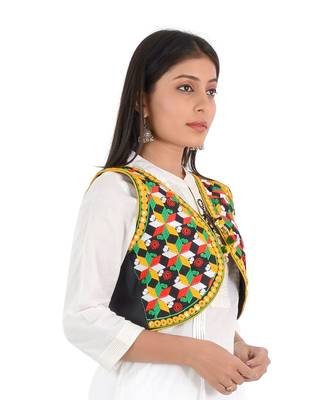 Women's Cotton Blend Kutchi Embroidered Sleeveless Short Ethnic Jacket/Koti 3