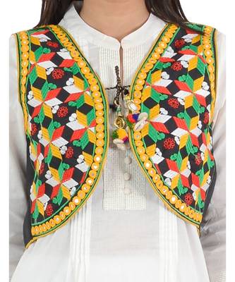 Women's Cotton Blend Kutchi Embroidered Sleeveless Short Ethnic Jacket/Koti 4