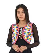 Women's Cotton Blend Kutchi Embroidered Sleeveless Short Ethnic Jacket/Koti