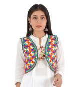 Women's Cotton Blend Kutchi Embroidered Sleeveless Short Ethnic Jacket/Koti