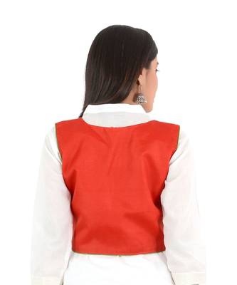Women's Cotton Blend Kutchi Embroidered Sleeveless Short Ethnic Jacket/Koti 2
