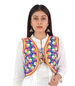 Women's Cotton Blend Kutchi Embroidered Sleeveless Short Ethnic Jacket/Koti