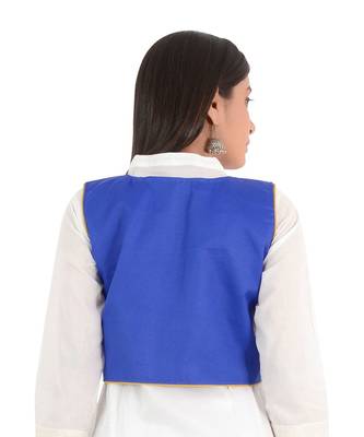 Women's Cotton Blend Kutchi Embroidered Sleeveless Short Ethnic Jacket/Koti 2