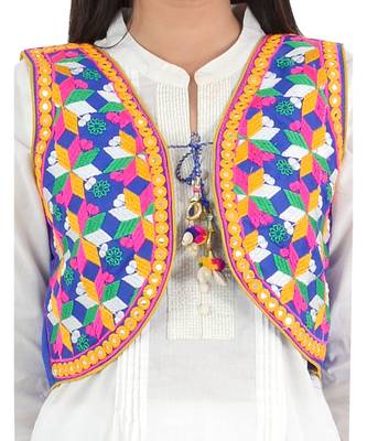 Women's Cotton Blend Kutchi Embroidered Sleeveless Short Ethnic Jacket/Koti 4