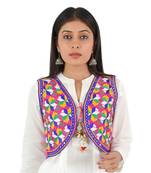 Women's Cotton Blend Kutchi Embroidered Sleeveless Short Ethnic Jacket/Koti