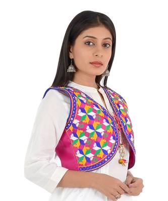 Women's Cotton Blend Kutchi Embroidered Sleeveless Short Ethnic Jacket/Koti 3