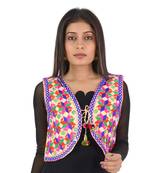 Women's Cotton Blend Kutchi Embroidered Sleeveless Short Ethnic Jacket/Koti