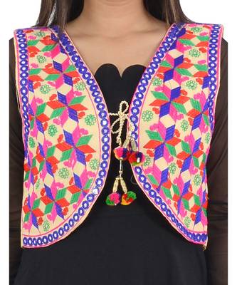 Women's Cotton Blend Kutchi Embroidered Sleeveless Short Ethnic Jacket/Koti 4