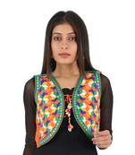 Women's Cotton Blend Kutchi Embroidered Sleeveless Short Ethnic Jacket/Koti